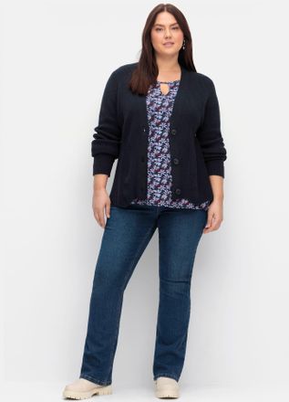 Sheego Bootcut-Jeans SHEEGO, Damen, Gr. 40, Normalgr&ouml;ssen, blau (dunkelblau denim), 99% Baumwolle, 1% Elasthan, unifarben, lang, Jeans Bootcut-Jeans