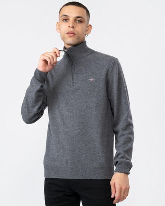 GANT Mens Superfine Lambswool Half Zip Cardigan - Charcoal - Size X-Large