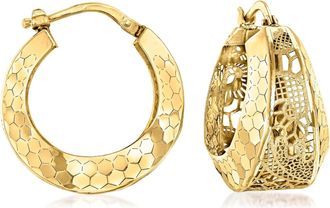 Ross-Simons Italian 14kt Yellow Gold Floral Filigree Hoop Earrings