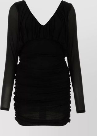 Saint Laurent cupro mini dress with v neckline and sheer sleeves