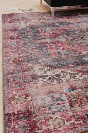 Kukoon Pink Distressed Soft Washable & Liquid Repellent Living Room Area Rug in Dark Indigo | Size: 200 cm x 290 cm