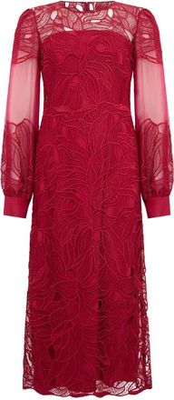 Alberta Ferretti Lange jurk met pofmouwen - Dames - Casual kleedjes - Rood - S - Polyester - Kleedjes