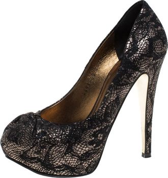Gina Black/silver Brocade Fabric Pleated High Heel Platform Pumps