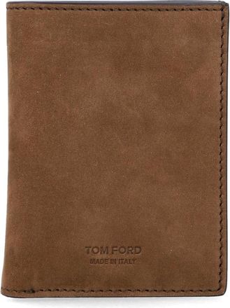 Tom Ford Wallets & Cardholders, male, Brown, Size: ONE SIZE Nubuck T Line Folding Card Holder
