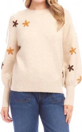 Karen Kane Embroidered Flower Sweater In Ecru