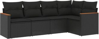 vidaXL Set De Muebles De Jard&iacute;n 5 Pzas Y Cojines Rat&aacute;n Sint&eacute;tico Negro Vidaxl