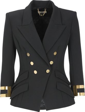 Elisabetta Franchi Double-Breasted Black Jacket With Peak Lapel And Gold Accents
