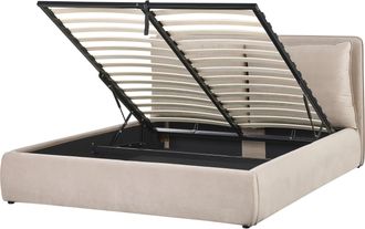 Beliani Cama Con Almacenaje De Terciopelo Beige 160 X 200 Cm Otomana Bajonna