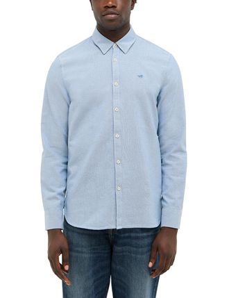 Mustang Langarmhemd MUSTANG Herren Style Edinburg, Herren, Gr. XXL, US-Gr&ouml;ssen, blau 5180, Twill, 100% Baumwolle, meliert, slim fit, Hemden Langarmhemd