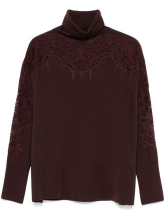 Ermanno Scervino lace-detail sweater - Brown