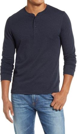 Billy Reid Herringbone Terry Long Sleeve Henley T-Shirt in True Navy at Nordstrom, Size Large