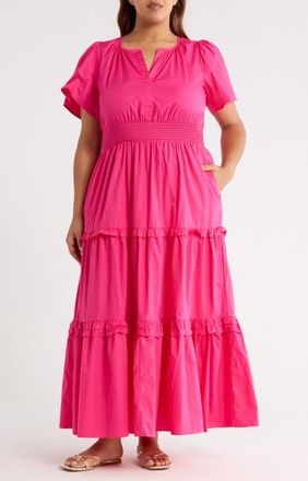 Sugarlips Fabia Palmer Cotton Poplin Tiered Maxi Dress in Hot Pink at Nordstrom, Size 1 X