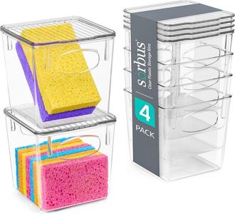 Sorbus Set of 4 Small Clear Plastic Storage Bins With Lids