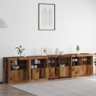 Berkfield Home Sideboard with LED Lights Old Wood 283x37x67 cm Engineered Wood in Brown | Size: 283 x 37 x 67 cm