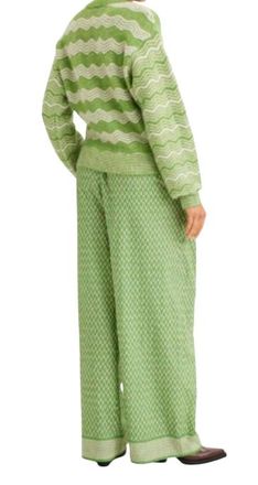 SUMMERY Copenhagen Piquant Green Printed Edina Trousers Size XS