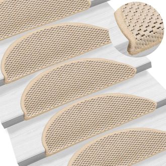 Berkfield Home Stair Mats Self-adhesive Sisal-Look 15 pcs 56x17x3 cm Berber in Cream | Size: Medium