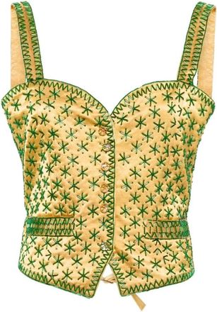 Bode Beaded Estrella Seligman Top - Dames - Tops zonder mouwen - Veelkleurig - 2XS - Leer - Tops