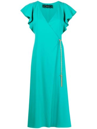 Patrizia Pepe ruffle-sleeve midi dress - women - Polyester/Polyester/Spandex/Elastane - 38 - Green