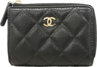 Chanel Black Grained Calfskin Wallet (Tri-Fold) (Pre-Owned)