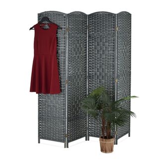 Relaxdays Relaxdays Biombo Divisorio, 170x160 Cm, Separador Ambientes Plegable, Mampara 4 Paneles, Madera Y Cuerda De Papel, Gris