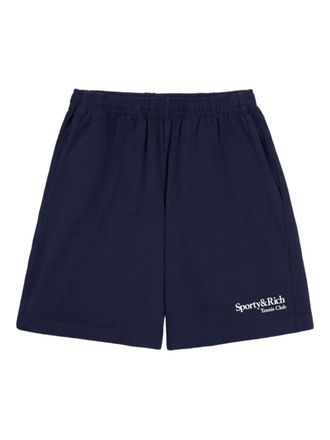 Sporty & Rich Play Tennis logo-embroidered shorts - women - Cotton - S - Blue