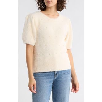 Adrianna Papell Faux Pearl Embellished Sweater in Cream at Nordstrom Rack, Size X-Small
