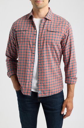 Johnnie-O Snap Check Long Sleeve Button Up Shirt in Malibu Red at Nordstrom, Size Xx-Large