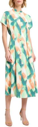 Misook Fit & Flare Crêpe de Chine Midi Dress in Green Multi at Nordstrom, Size Xx-Large