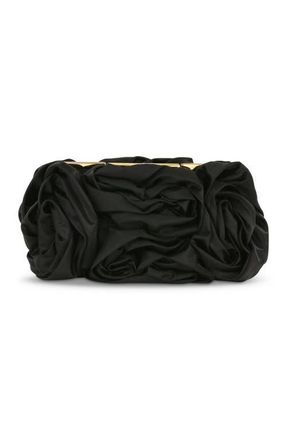 Badgley Mischka Jett Silk Satin Rosette Clutch in Black at Nordstrom, Size Medium