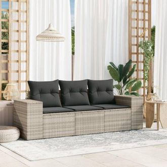 vidaXL Set Divano da Giardino 3pz con Cuscini Grigio Chiaro Polyrattan - Vidaxl