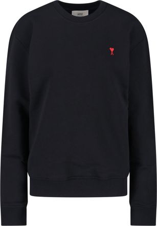 Ami Crewneck Sweatshirt with Embroidered Logo and Ribbed Trims