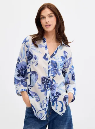 Palme Womens Blue flower loose voile shirt
