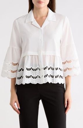 Forgotten Grace Crochet Hem Button-Up Shirt in White at Nordstrom Rack, Size X-Large