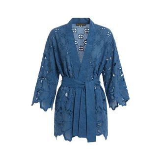 Ermanno Scervino Kimonos, female, Blue, Size: S Openwork Belted Kimono