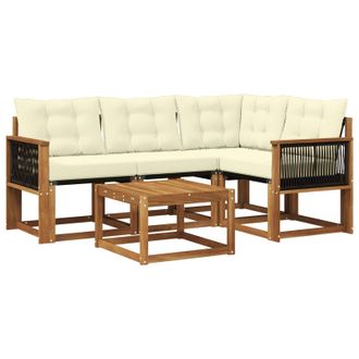 vidaXL Conjunto De Sof&aacute;s De Exterior Con Coj&iacute;n 5 Pcs Natural Y Crema Vidaxl