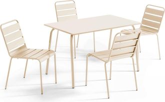 Oviala Mesa de jard&iacute;n de metal y conjunto de 4 sillas marfil