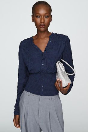 Maeve Market Day Shirred Long-Sleeve Top