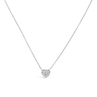 House of Brilliance 14K White Gold 1/4 Cttw Diamond Composite Heart Pendant Necklace - 18 Inches