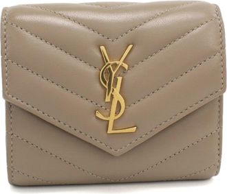 Saint Laurent Beige Leather Wallet (Tri-Fold) (Pre-Owned)