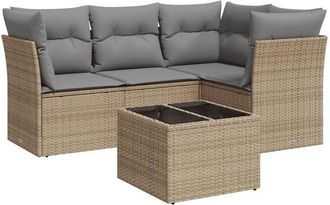 vidaXL Vidaxl - Juego De Sof&aacute;s Jard&iacute;n Con Cojines 5 Pzas Rat&aacute;n Sint&eacute;tico Beige