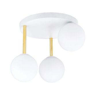 Wonderlamp Plaf&oacute;n de techo blanco y dorado con 3 esferas de cristal blanco