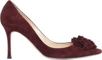 Manolo Blahnik Lisa burgundy suede flower applique pumps