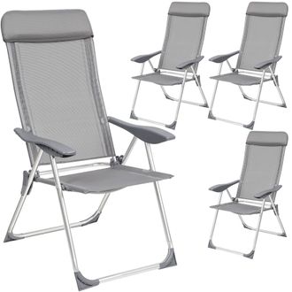 TecTake 4 Folding Aluminum Garden Chairs with Headrests in Grey | Size: 4 Person