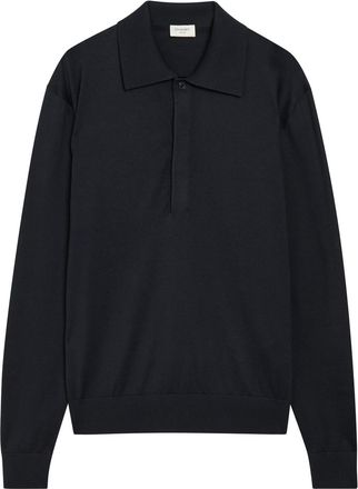 Saint Laurent Silk and Cotton-blend Polo Shirt - Dark Blue - XL