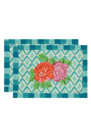 Lisa Corti American Mat Hima Big Flw Turquoise x 2