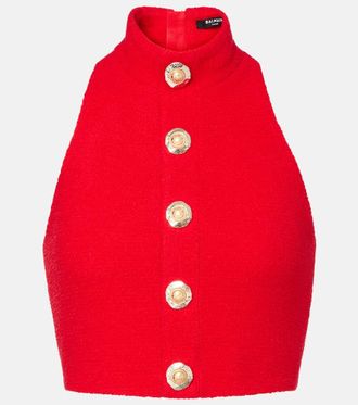 Balmain Halterneck wool-blend crepe top