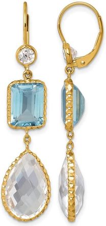Diamond2Deal 14K Yellow Gold Blue and White Topaz with Crystal Drop Dangle Earrings