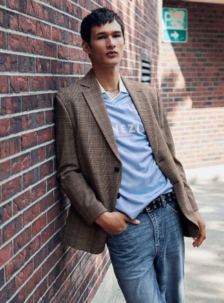 Djab Mens Orange-accent Prince of Wales jacket Long fit