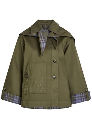 Damson Madder Jerry Reversible Cotton Trench Coat - Olive - 16 (UK16 / XL)