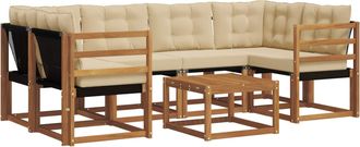 vidaXL Conjunto De Sof&aacute;s De Exterior 7 Uds. Natural Y Beige Vidaxl
